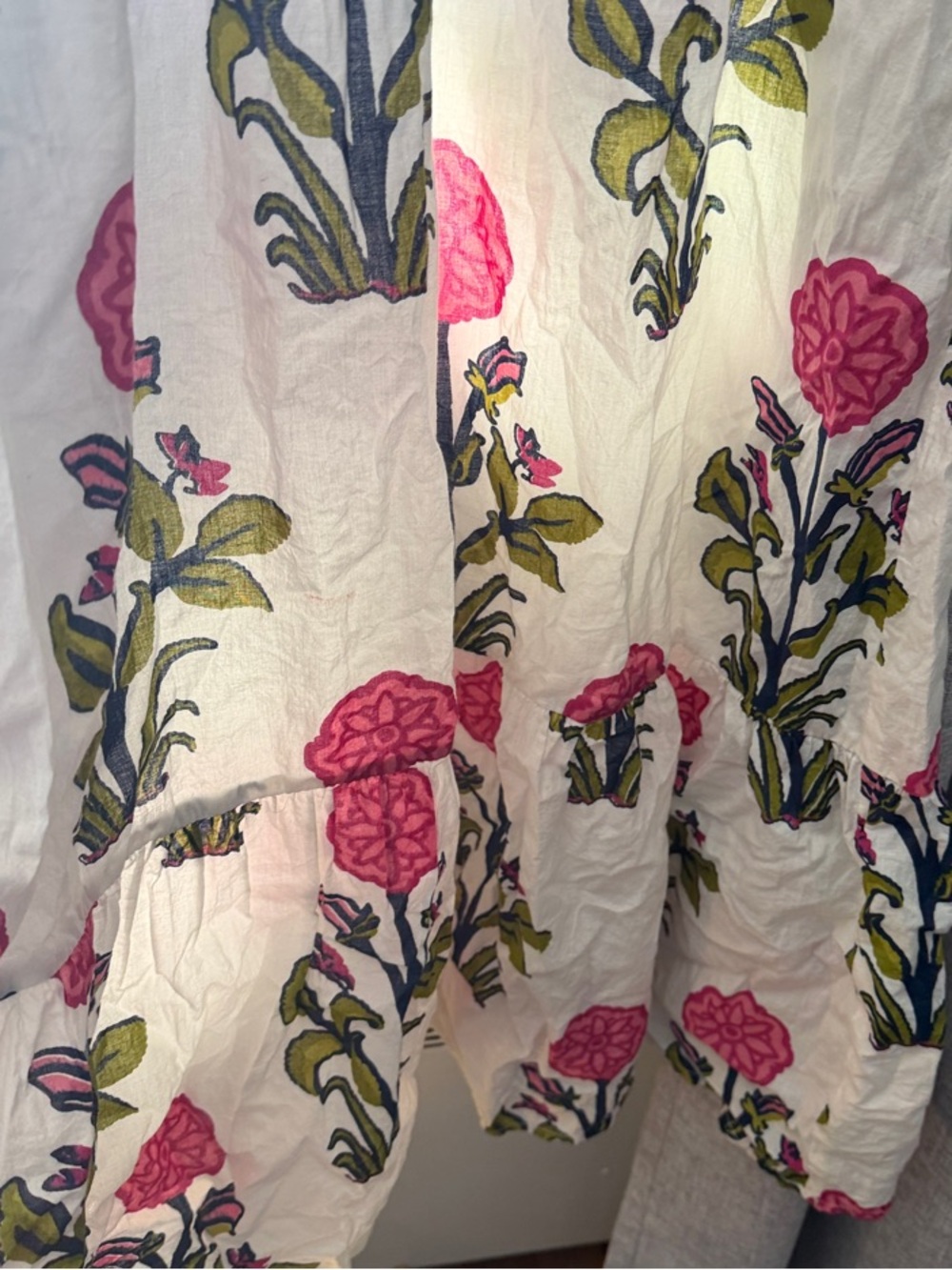 THML White Floral Puff-Sleeve Midi Dress with Pink Roses - Picture 5 of 5